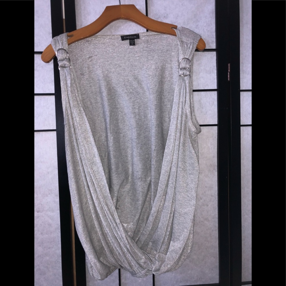 BEBE GRAY PULL OVER DRAPE BLOUSE